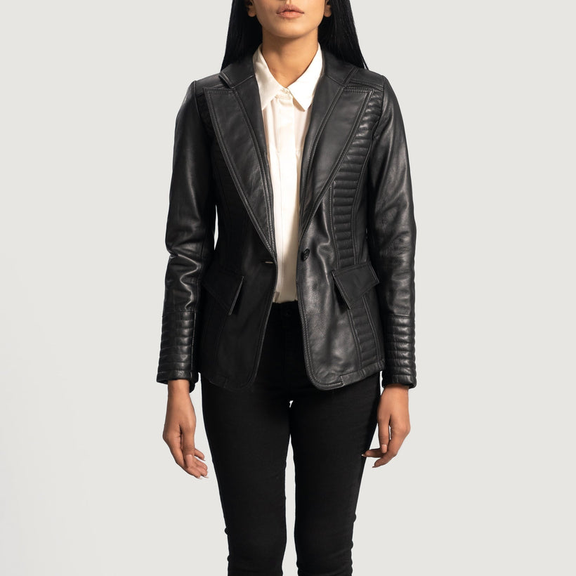 Selina Svart Leather Blazer för Dam