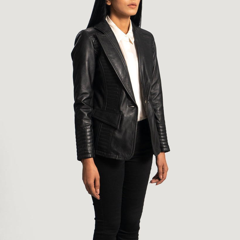 Selina Svart Leather Blazer för Dam