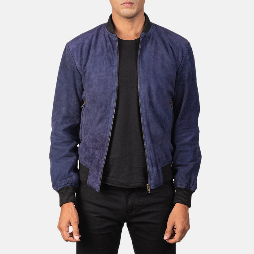 Shane Blue Suede Bomberjacka i Läder för Herr