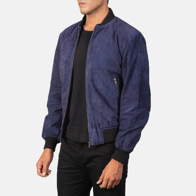 Shane Blue Suede Bomberjacka i Läder för Herr