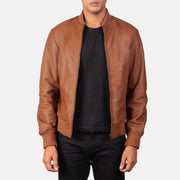 Men's Shane Brun Bomberjacka i Läder för Herr in Brown Sheepskin Leather - Front Profile View &amp; Tailored Silhouette | Buy Online