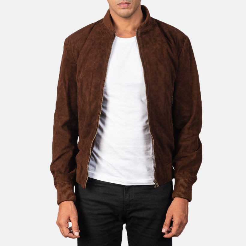 Shane Mocha Suede Bomberjacka i Läder för Herr