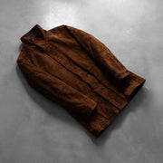 Open hem &amp; Hem Craftsmanship Construction Detail on Men's Sheriff Brun Suede Läderjacka för Herr
