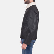 
Black Goatskin Leather Aviator Jacket - Bakifrån med perfekt axelpassform och ren fåll