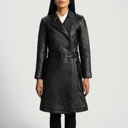 
Sweet Susan Svart Trenchcoat i Läder för Dam in Black Sheepskin Leather - Framifrån med skräddarsydd silhuett | Handla online
