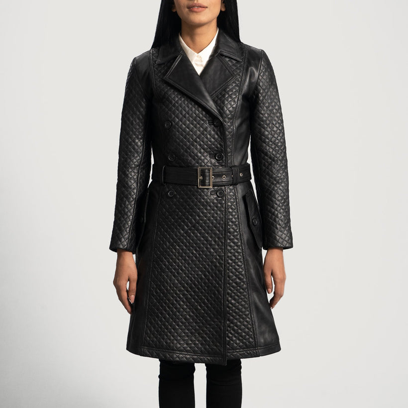 Sweet Susan Svart Leather Trench Coat för Dam
