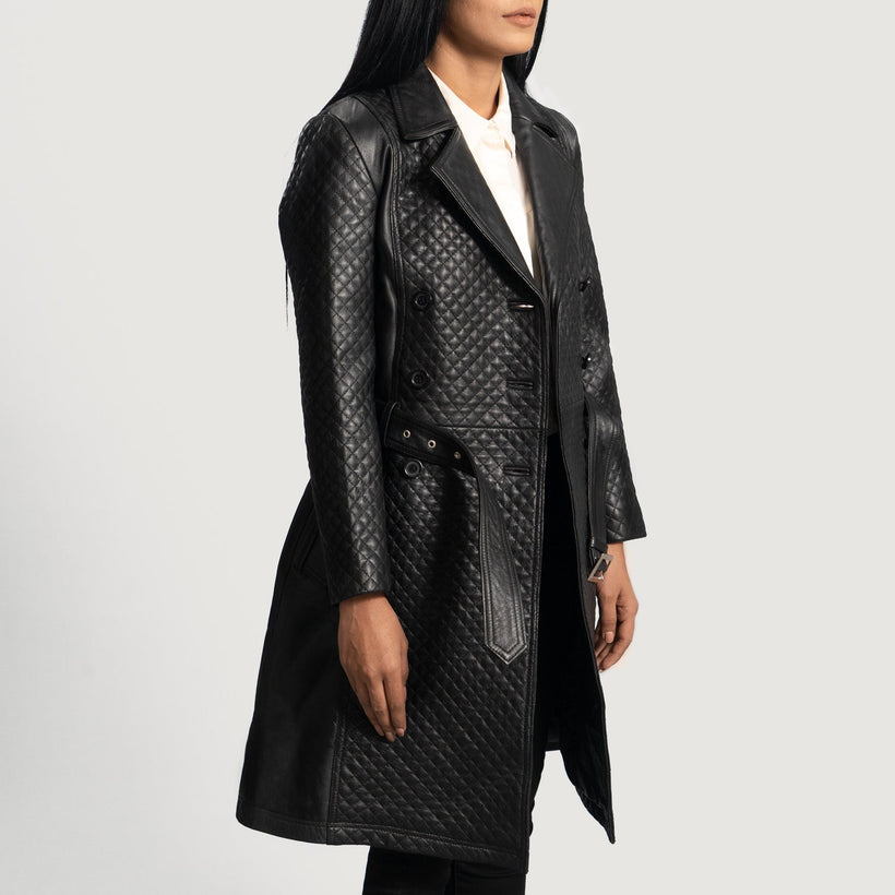 Sweet Susan Svart Leather Trench Coat för Dam