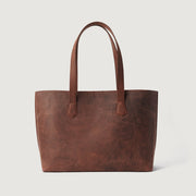 
The Bianca Vintage Distressed Brown Leather Tote Bag For Women - Strukturerad sidoprofil med bälgdjup och volym