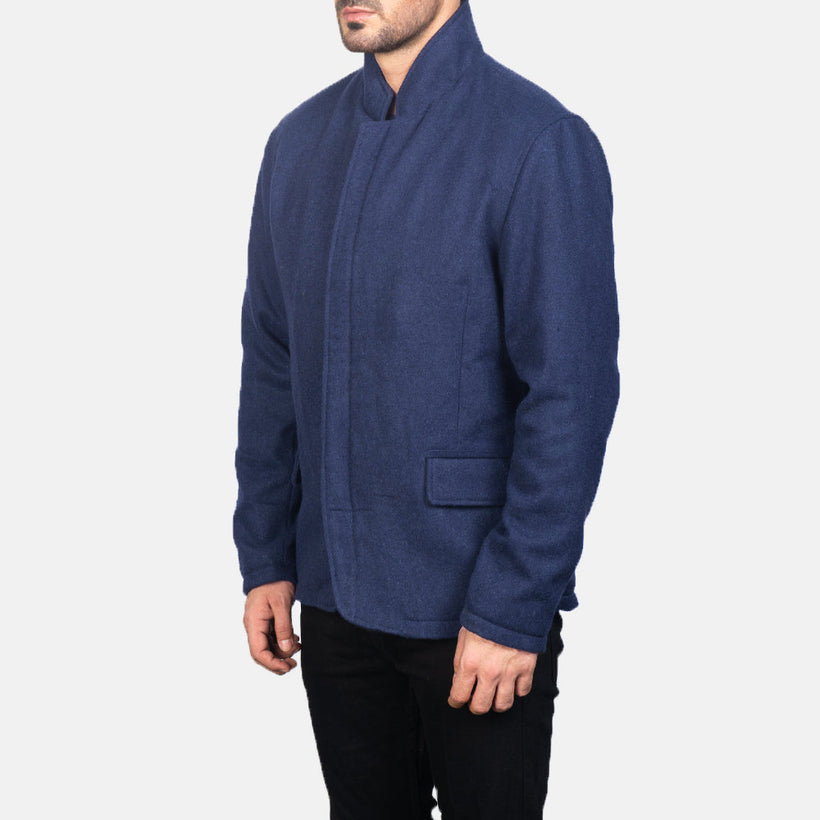 Thomas Blå Wool Läderjacka för Herr