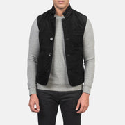 Men's Tony Svart Suede Vest för Herr in Black Goatskin Suede - Front Profile View &amp; Tailored Silhouette | Buy Online