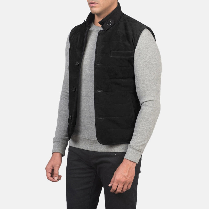 Tony Svart Suede Vest för Herr