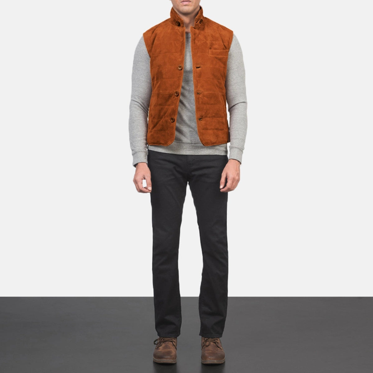 Men's Tony Brun Suede Vest för Herr - Lateral Side Profile View Showing Sleeve Cut &amp; Athletic Taper Fit