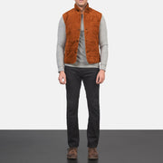 Men's Tony Brun Suede Vest för Herr - Lateral Side Profile View Showing Sleeve Cut &amp; Athletic Taper Fit