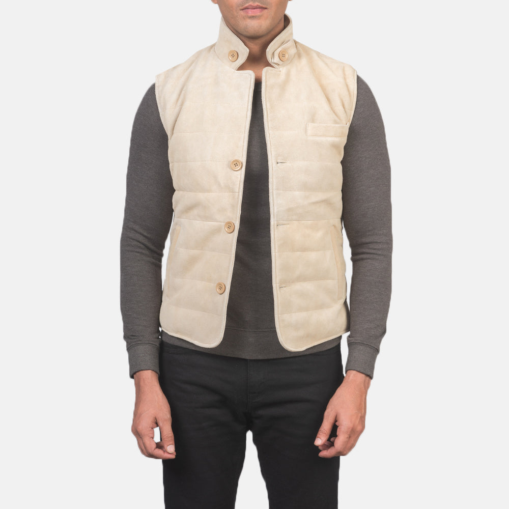 
Tony Off-White Suede Vest för Herr för Herr in Off-White Goatskin Suede - Framifrån med skräddarsydd silhuett | Handla online