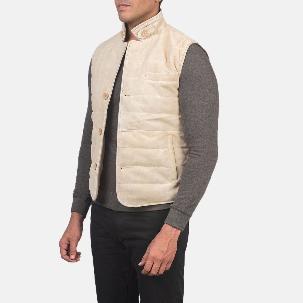 
Off-White Goatskin Suede Leather Vest - Bakifrån med perfekt axelpassform och ren fåll