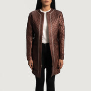
Trudy Lane Quiltad Kastanjebrun Läderrock för Dam in Maroon Sheepskin Leather - Framifrån med skräddarsydd silhuett | Handla online