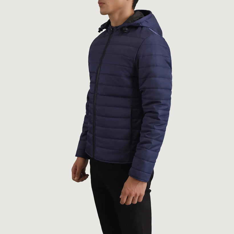 Tyler Blå Hooded Puffer Läderjacka för Herr