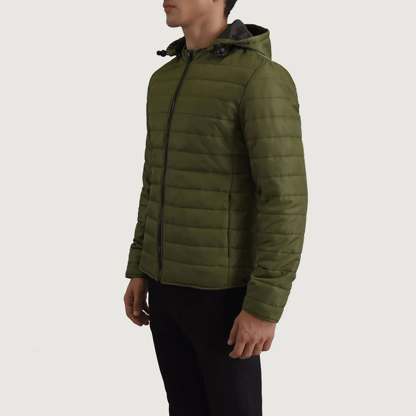 Tyler Grön Hooded Puffer Läderjacka för Herr