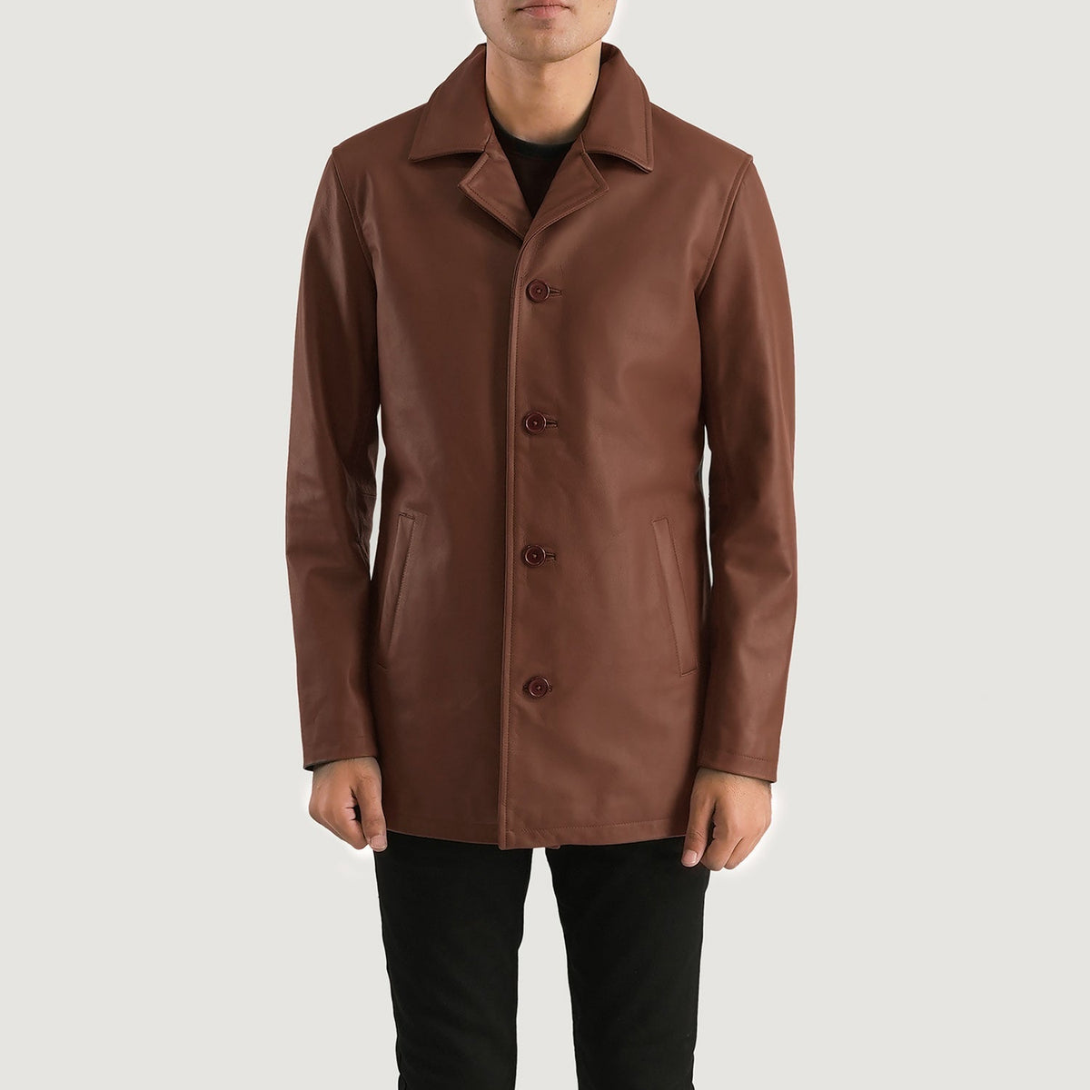 
Urban Slate Brun Läderrock för Herr in Brown Cowhide Leather - Framifrån med skräddarsydd silhuett | Handla online