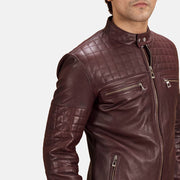 Urbane Quilted Maroon Bikerjacka i Läder för Herr - Lateral Side Profile View Showing Sleeve Cut &amp; Athletic Taper Fit