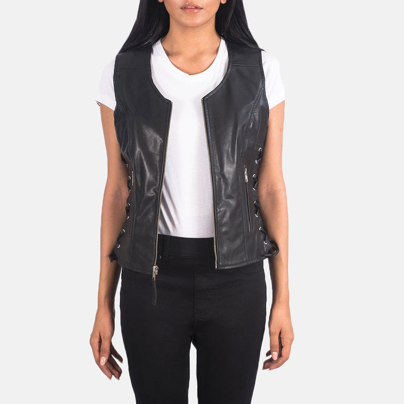 Vanda Svart Leather Biker Vest för Dam