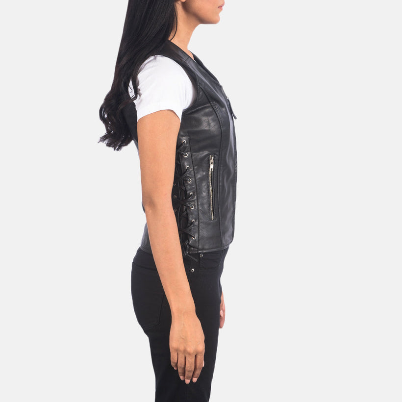Vanda Svart Leather Biker Vest för Dam
