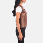 
Brown Sheepskin Leather Biker Jacket - Bakifrån med perfekt axelpassform och ren fåll