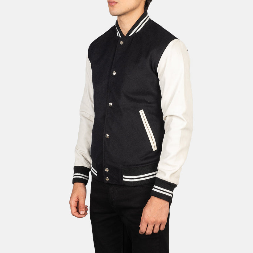 Vaxton Svart & White Hybrid Varsity Läderjacka för Herr