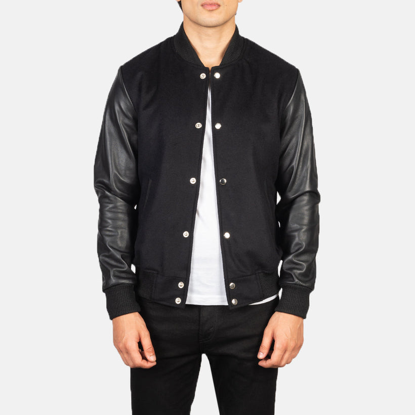 Vaxton Svart Hybrid Varsity Läderjacka för Herr