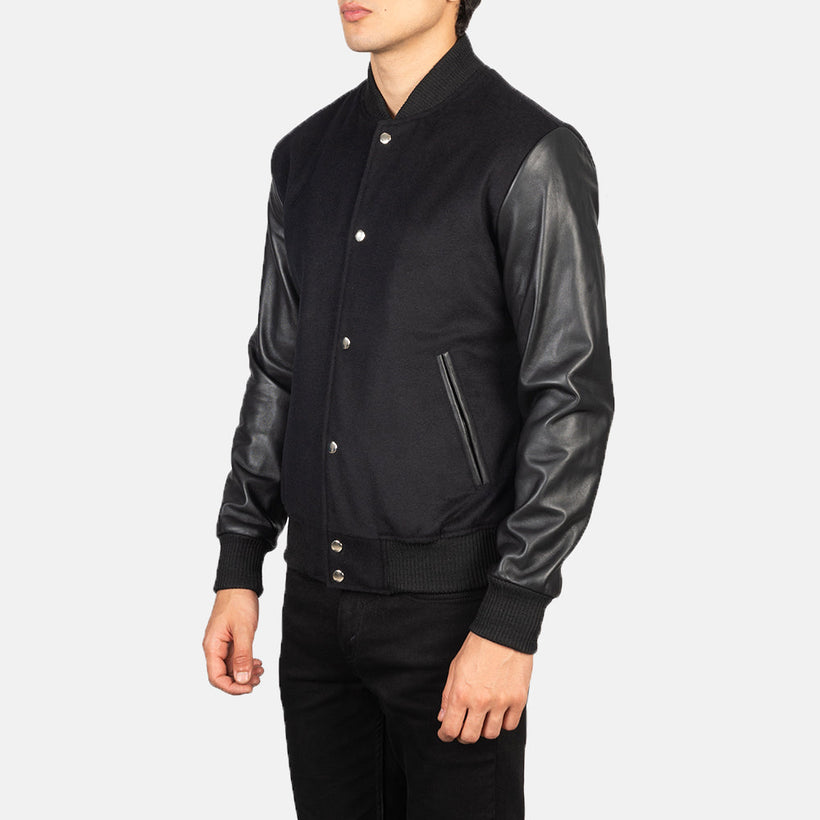 Vaxton Svart Hybrid Varsity Läderjacka för Herr