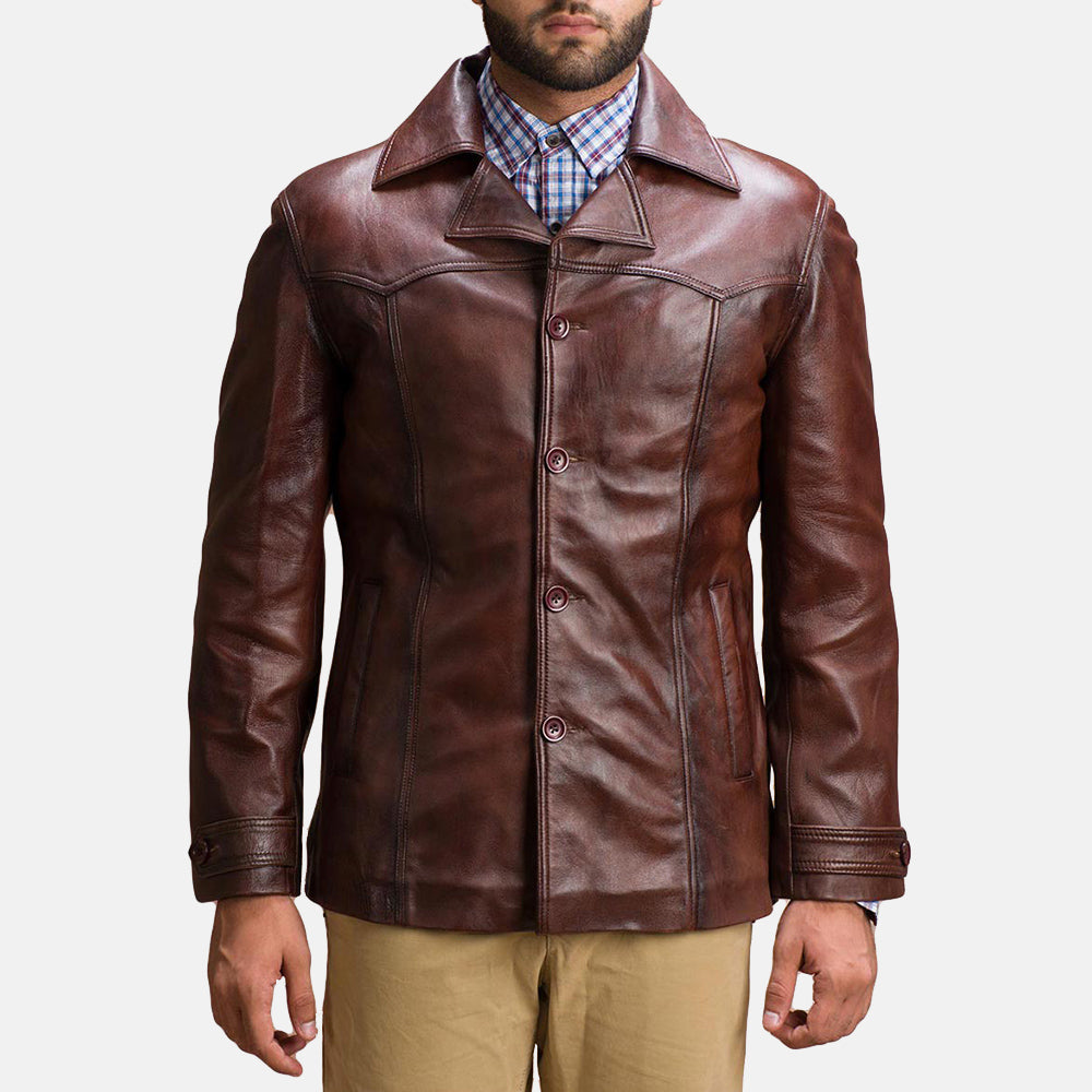
Vincent Alley Brun Läderjacka för Herr in Brown Sheepskin Leather - Framifrån med skräddarsydd silhuett | Handla online