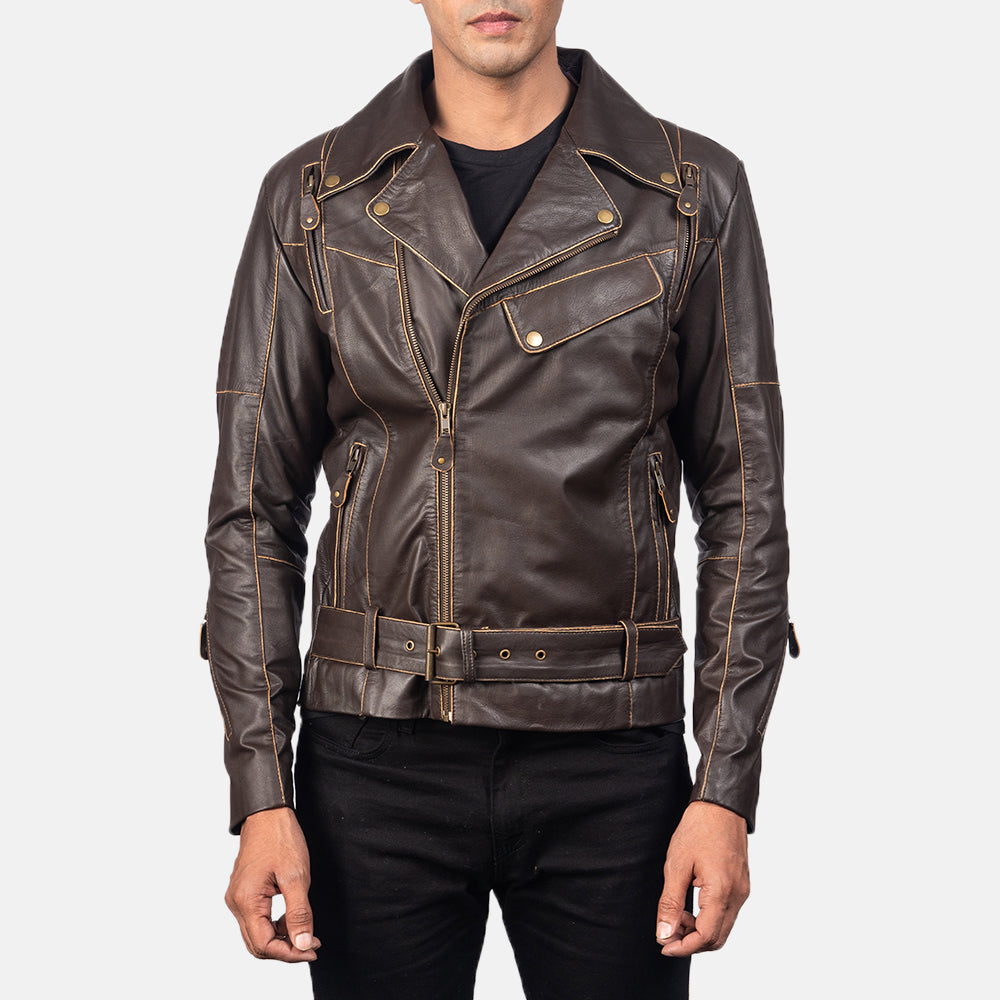 Vincent Svart Bikerjacka i Läder för Herr – alternate product view 3