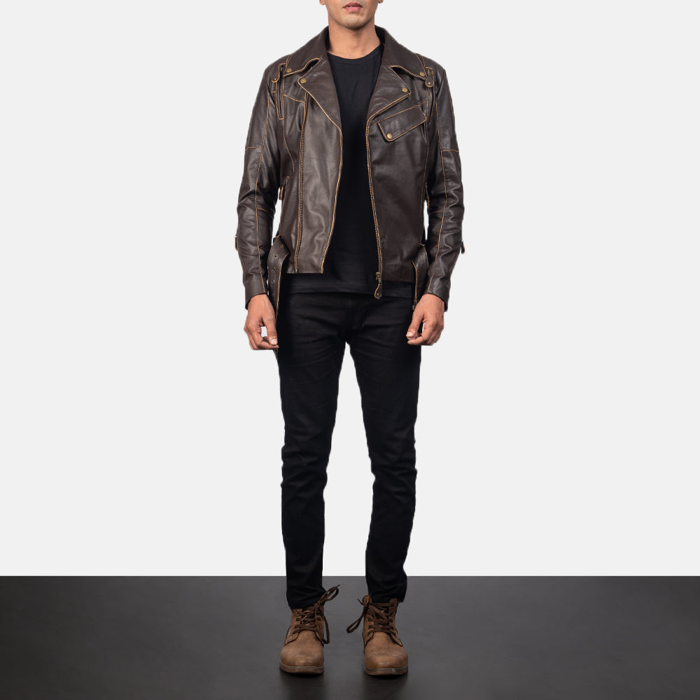 Vincent Svart Bikerjacka i Läder för Herr – alternate product view 4
