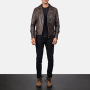 Vincent Svart Bikerjacka i Läder för Herr – alternate product view 4
