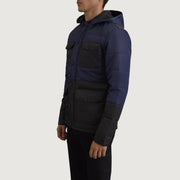 
Black + Blue Full-Grain Leather Hooded Jacket - Bakifrån med perfekt axelpassform och ren fåll