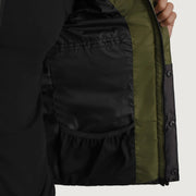 
Black + Green Full-Grain Leather Hooded Jacket - Bakifrån med perfekt axelpassform och ren fåll