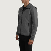 
Grey Full-Grain Leather Hooded Jacket - Bakifrån med perfekt axelpassform och ren fåll