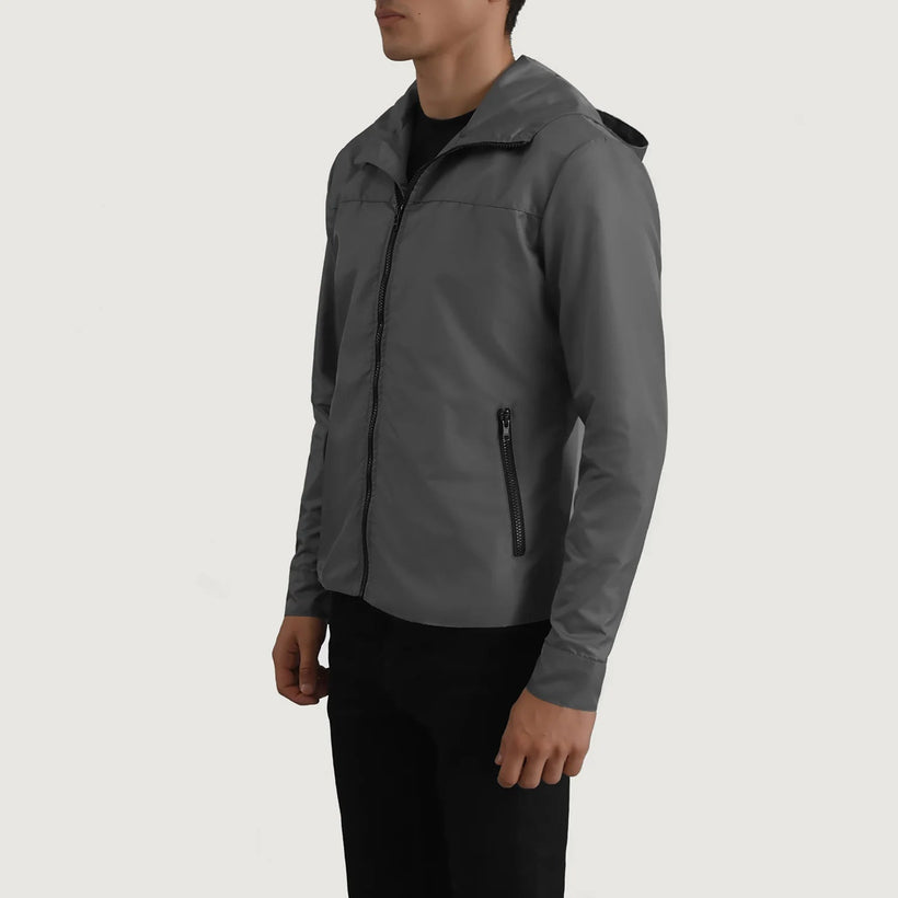 Wesley Grey Hooded Windbreaker Läderjacka för Herr