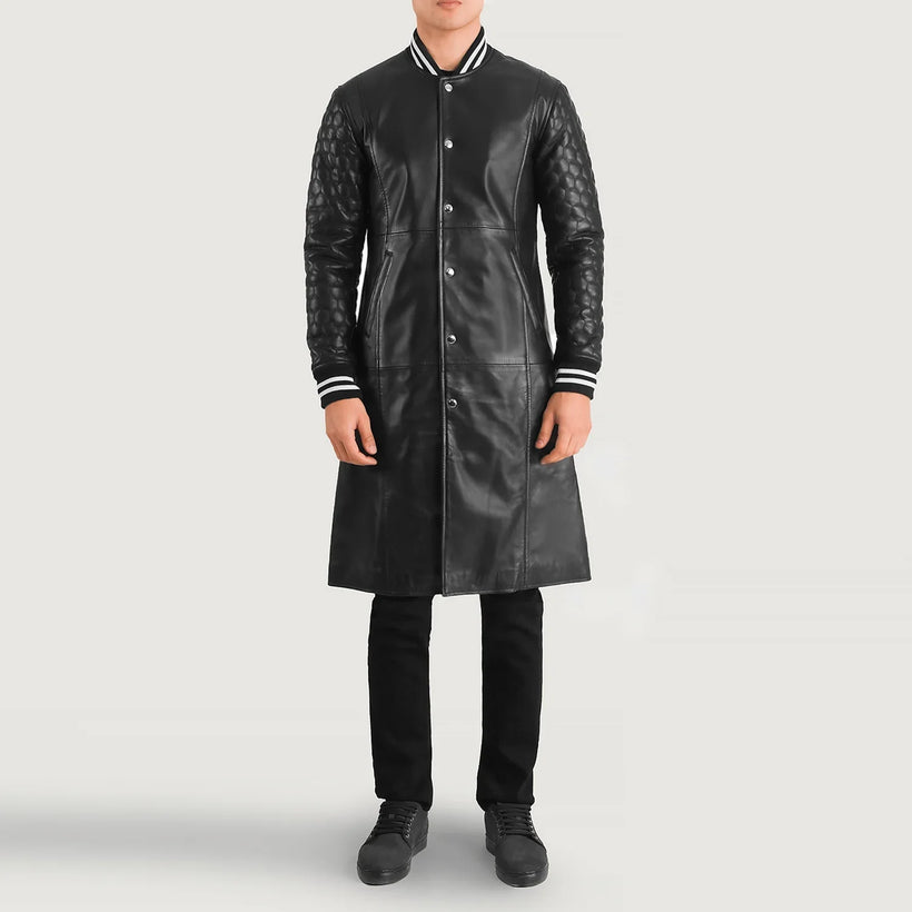 Wilde Svart Leather Varsity Coat för Herr