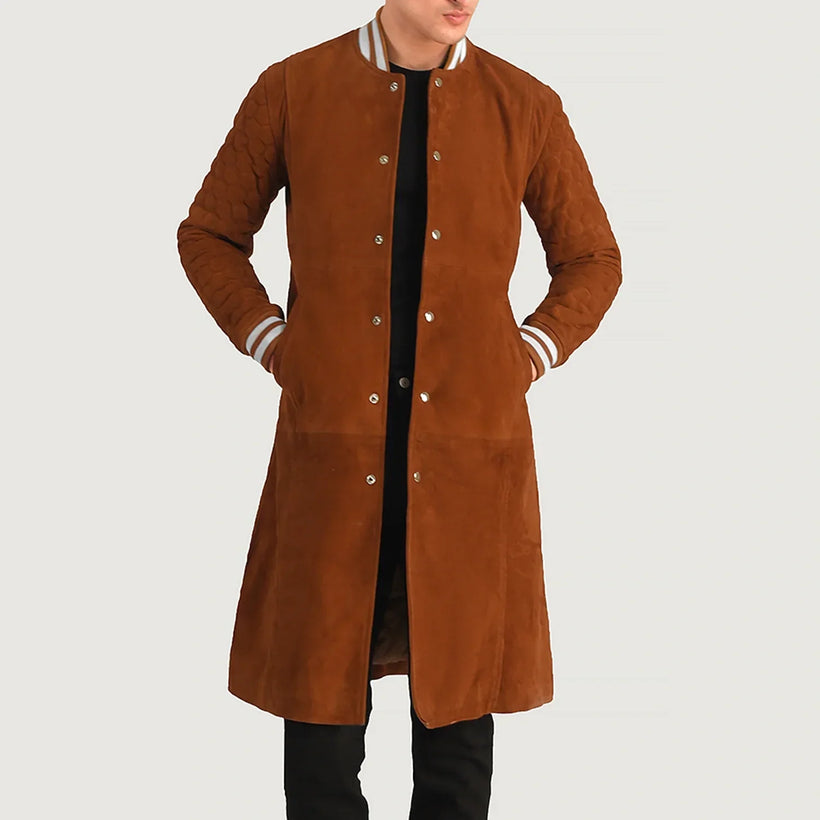 Wilde Brun Suede Varsity Coat för Herr