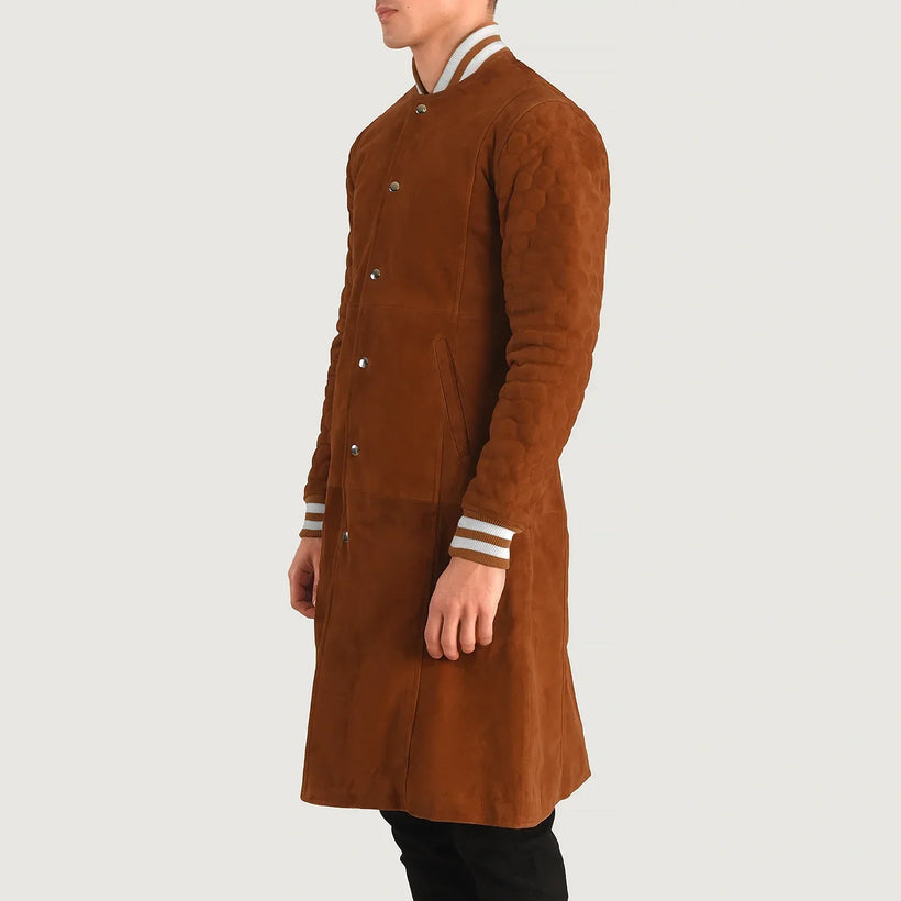 Wilde Brun Suede Varsity Coat för Herr