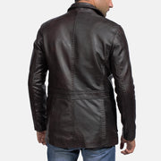 Men's Wine Svart Leather Blazer för Herr - Lateral Side Profile View Showing Sleeve Cut &amp; Athletic Taper Fit
