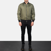 Men's Zack Green Bomberjacka i Läder för Herr - Lateral Side Profile View Showing Sleeve Cut &amp; Athletic Taper Fit
