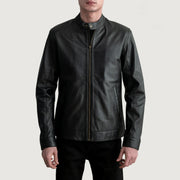 
Zen Svart Bikerjacka i Läder för Herr in Black Sheepskin Leather - Framifrån med skräddarsydd silhuett | Handla online