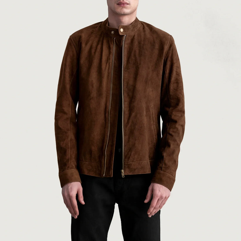 Zen Brun Suede Bikerjacka i Läder för Herr