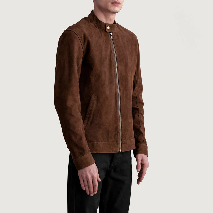 Zen Brun Suede Bikerjacka i Läder för Herr