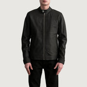 Zen Tumbled Brun Bikerjacka i Läder för Herr - Lateral Side Profile View Showing Sleeve Cut &amp; Athletic Taper Fit